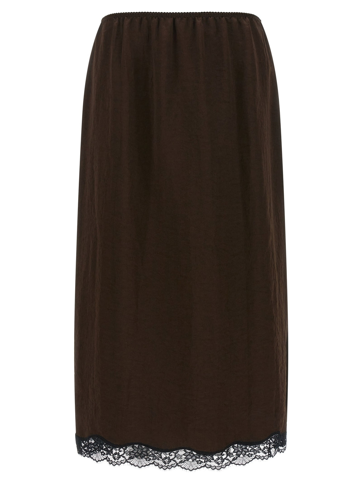 TWINSET Satin Froissé and Lace Skirt Brown