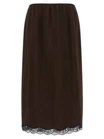 TWINSET Satin Froissé and Lace Skirt Brown