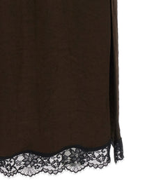 TWINSET Satin Froissé and Lace Skirt Brown