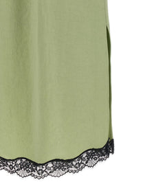 TWINSET Satin Froissé and Lace Skirt Green