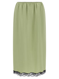 TWINSET Satin Froissé and Lace Skirt Green