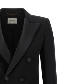 Saint Laurent Satin Lapel Blazer Black