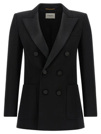 Saint Laurent Satin Lapel Blazer Black