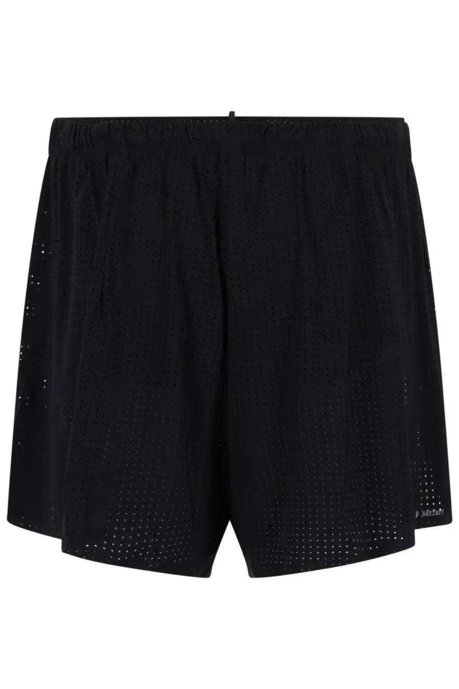 Satisfy men’s shorts space black perforated black athletic shorts with elastic waistband for performance use