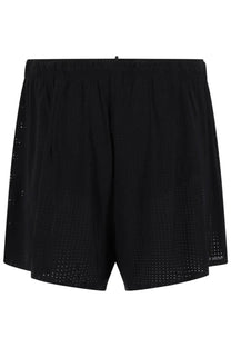 Satisfy men’s shorts space black perforated black athletic shorts with elastic waistband for performance use