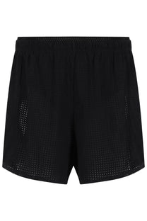 Satisfy men’s shorts space black black perforated mesh athletic shorts with elastic waistband for comfort and breathability