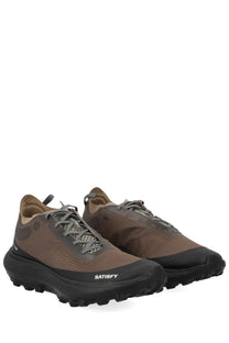 Satisfy men’s sneaker therocker brown trail running shoes with mesh upper rubber outsole and satisfy branding