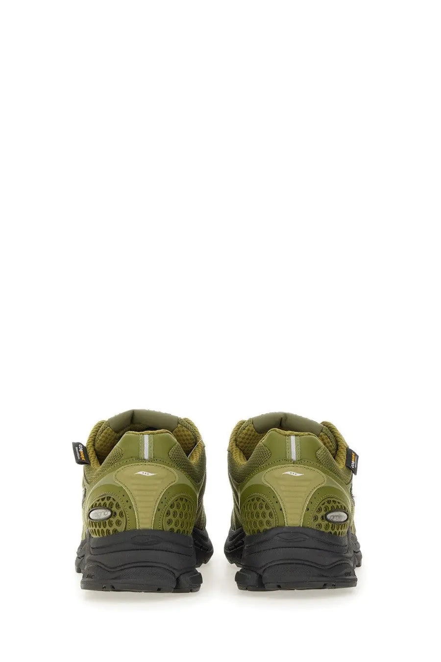 Saucony men’s progrid triumph sneaker green with olive mesh upper black accents rubber outsole and reflective stripes