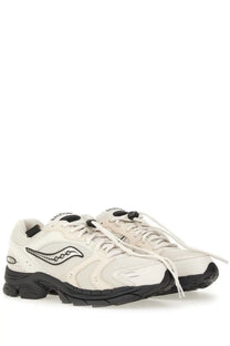 Saucony men’s Progrid Triumph sneaker white with cream-colored mesh upper and black accents for running use