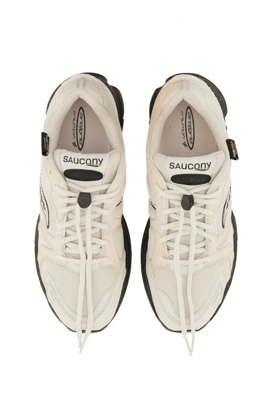 Saucony men’s progrid triumph running shoes in white with black accents and breathable mesh upper