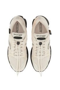 Saucony men’s progrid triumph running shoes in white with black accents and breathable mesh upper
