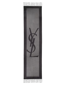 Saint Laurent Women's Sciarpa Cassandre in Jacquard Di Seta Grey