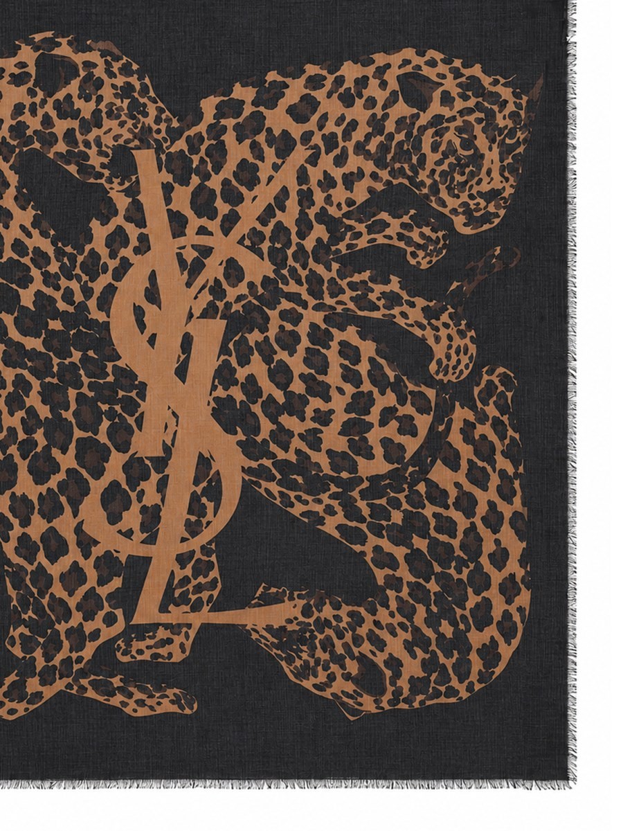 Saint Laurent Women's Sciarpa Cassandre in Twill Di Lana Con Stampa Multicolor