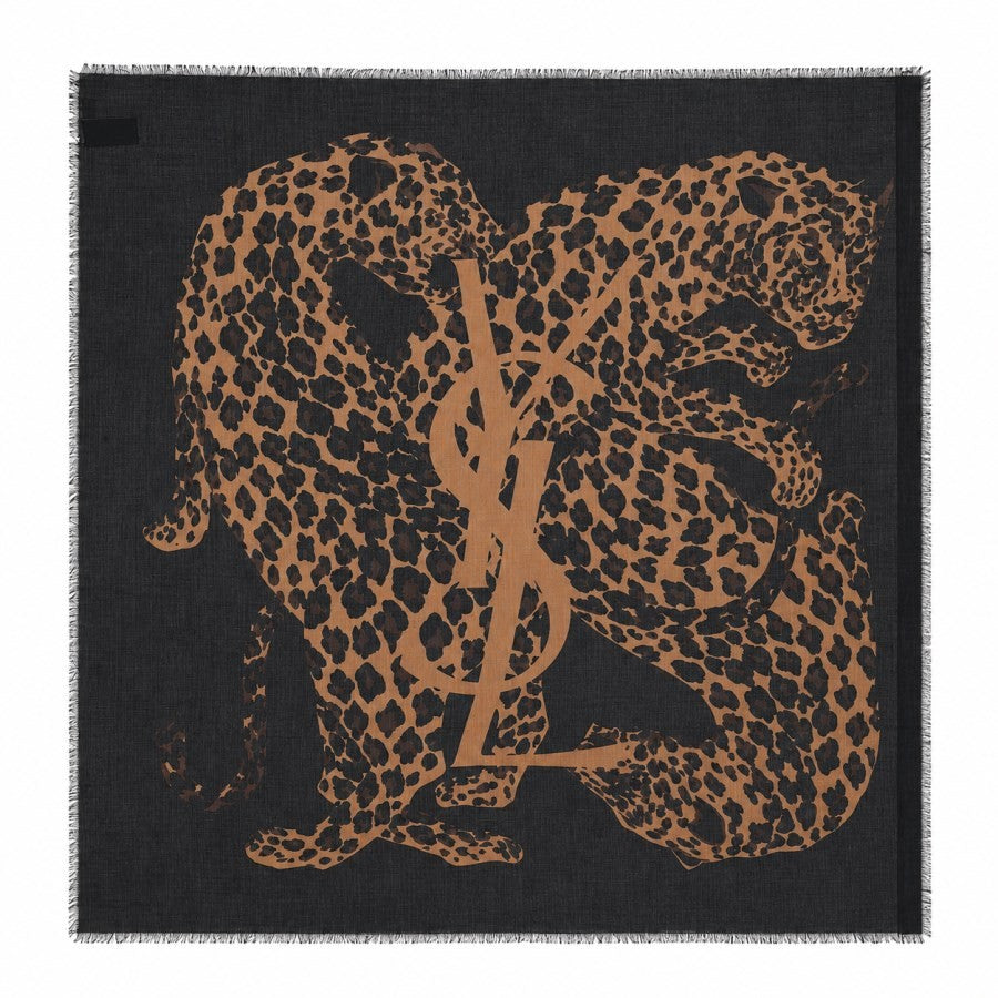 Saint Laurent Women's Sciarpa Cassandre in Twill Di Lana Con Stampa Multicolor