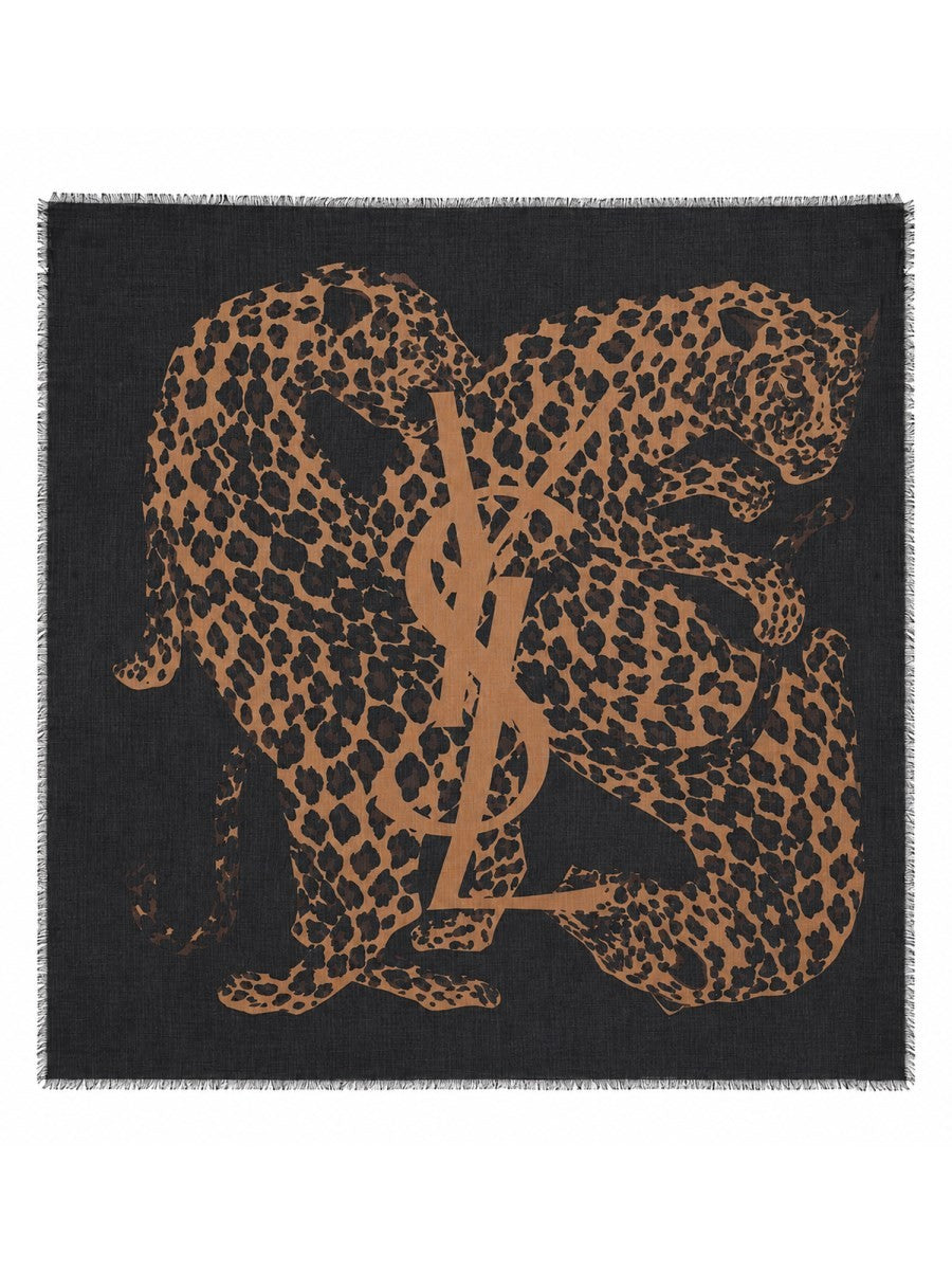 Saint Laurent Women's Sciarpa Cassandre in Twill Di Lana Con Stampa Multicolor