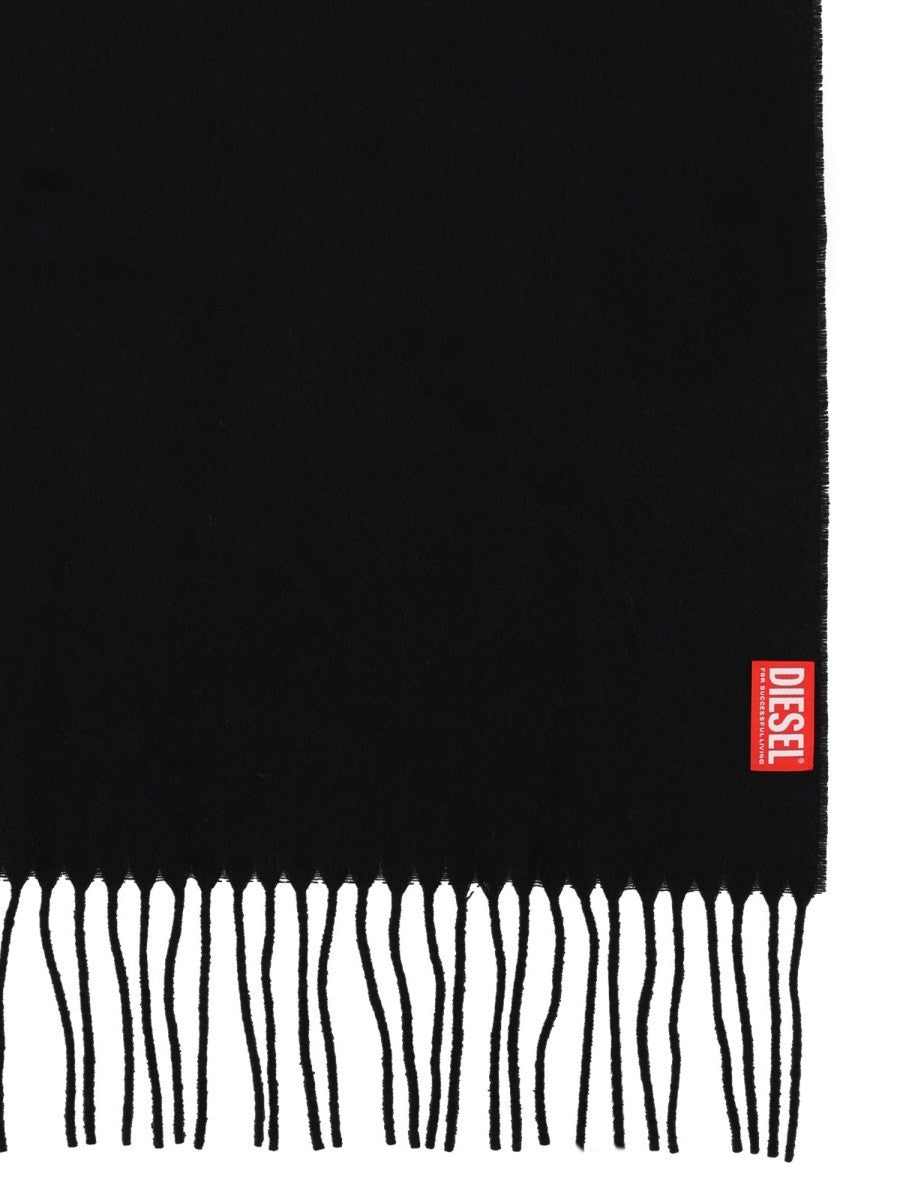 Diesel Men's Fringed Wool Scarf Black, view 3