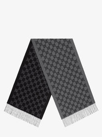 Gucci Men's Sciarpa Realizzata in Jacquard Di Cashmere GG Impreziosita Da Finiture Con Frange Black