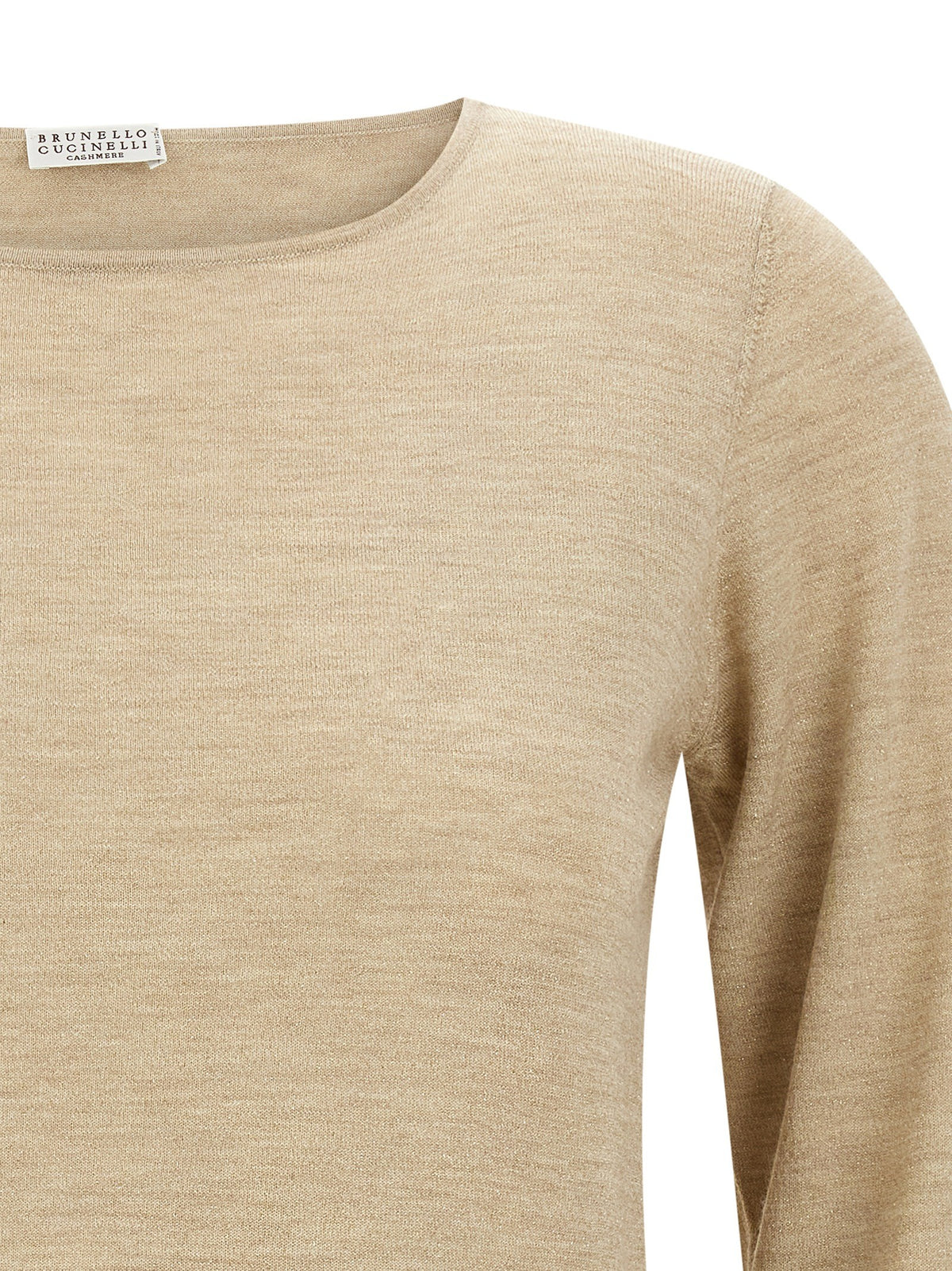 Brunello Cucinelli Scollo Barchetta in Lurex Sweater Beige