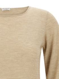 Brunello Cucinelli Scollo Barchetta in Lurex Sweater Beige
