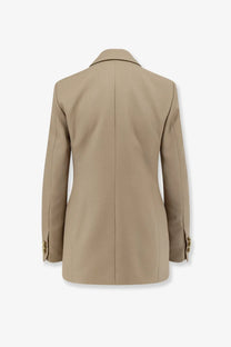 Seafarer women’s Betty virgin wool beige blazer with structured shoulders and gold-tone button cuffs