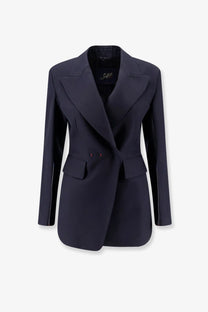 Seafarer women’s blazer Gilda in lana vergine black with navy blue tailored double-breasted front and contrast stitching