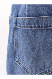Seafarer women’s curt cotton blue denim jeans back pocket with visible stitching and subtle faded texture