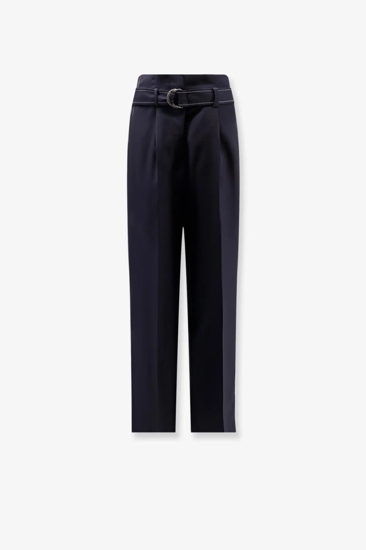 Seafarer women’s irony virgin wool black high-waisted trousers with matching belt and subtle stitching details