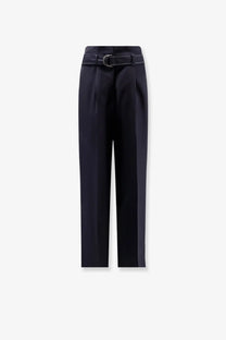 Seafarer women’s irony virgin wool black high-waisted trousers with matching belt and subtle stitching details