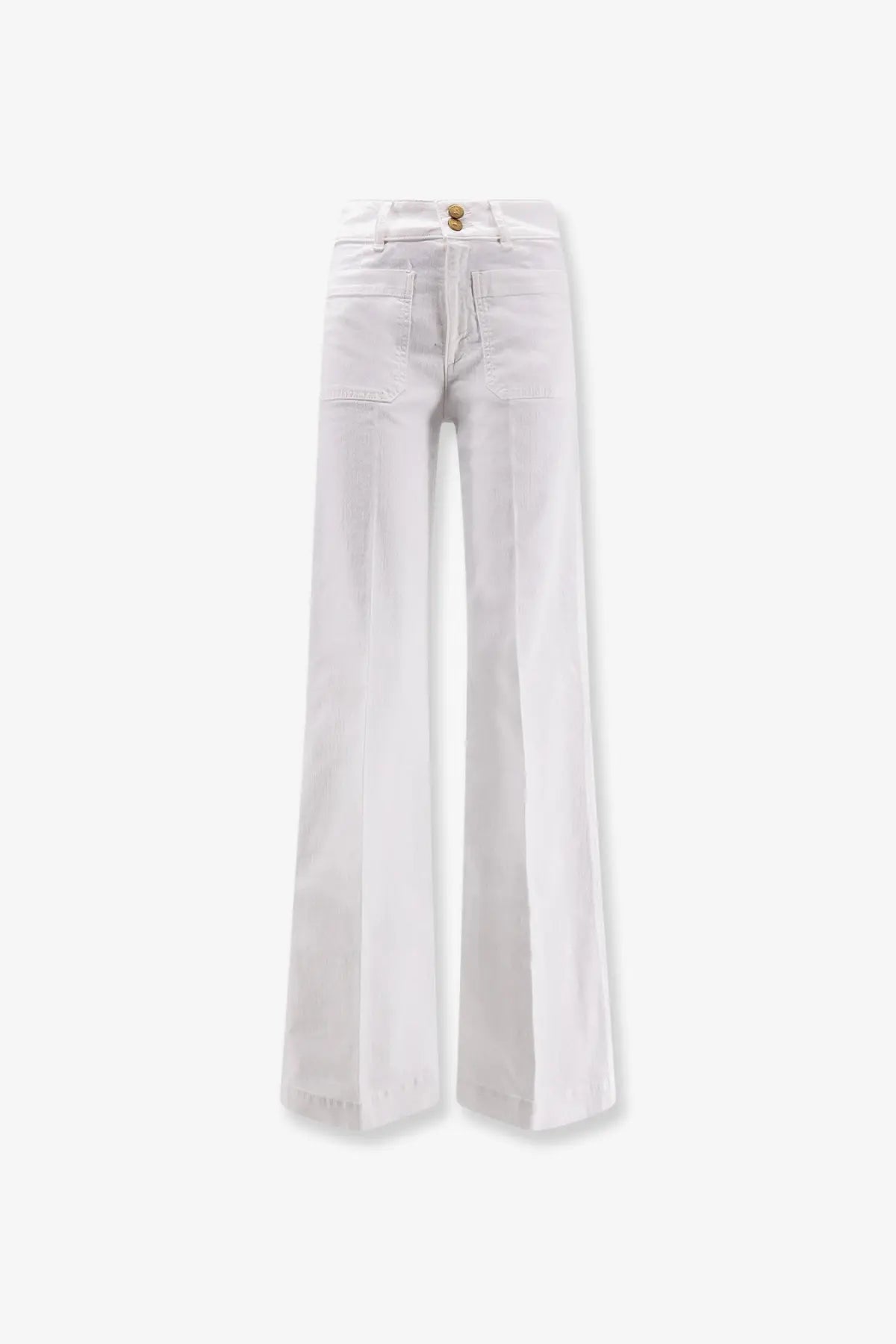 Seafarer women’s Jane denim trousers white with wide-leg fit five-pocket design and gold-tone button closure