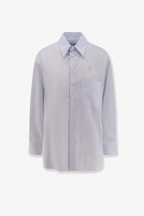 Seafarer women’s kim cotton shirt white light gray button-down with pink embroidered logo and single breast pocket