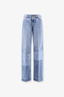 Seafarer women’s smin cotton jeans blue light-wash denim with patchwork design in multiple blue shades and subtle fading
