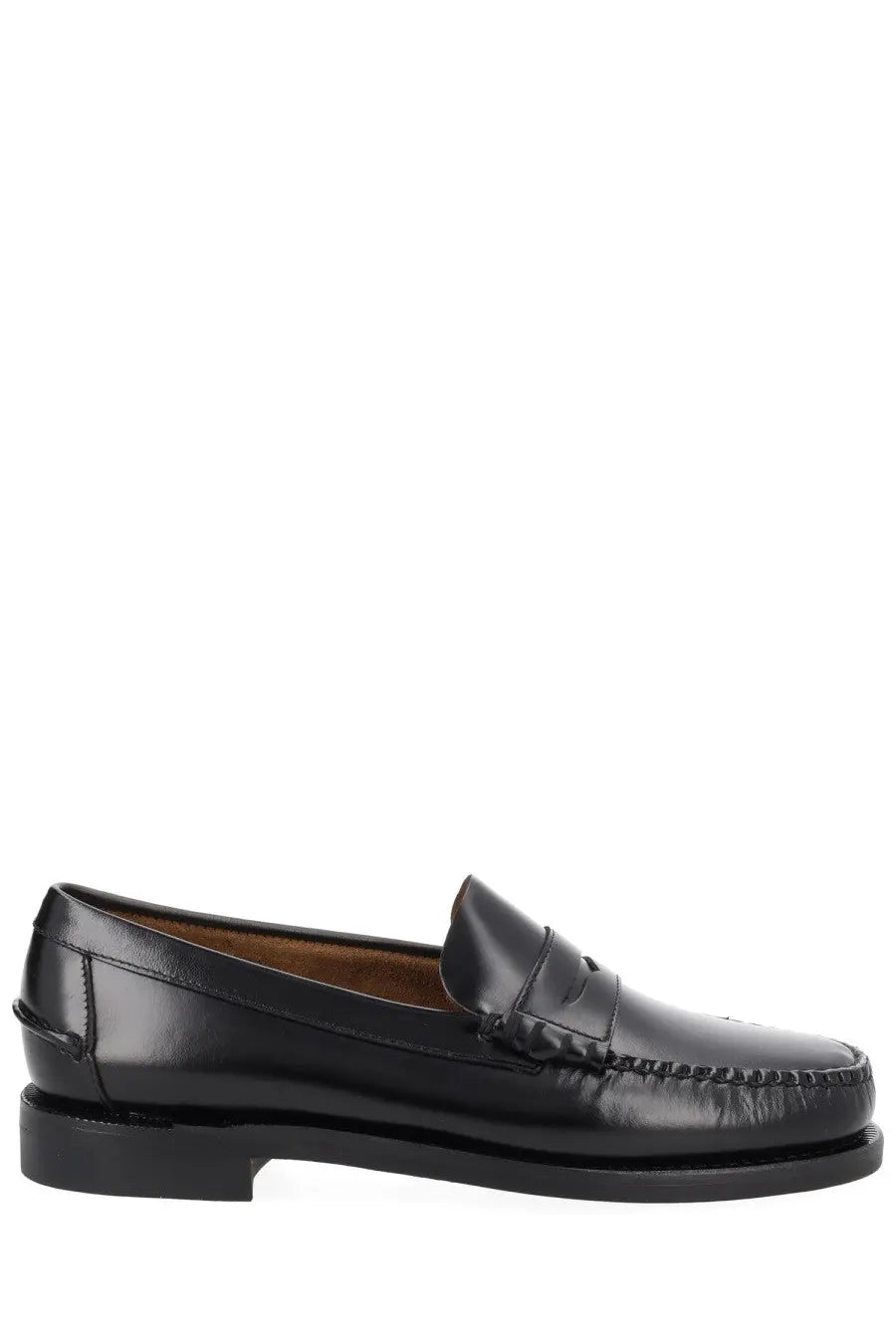 Sebago men’s mocassino classic dan black black leather penny loafer with polished finish and classic stitching details