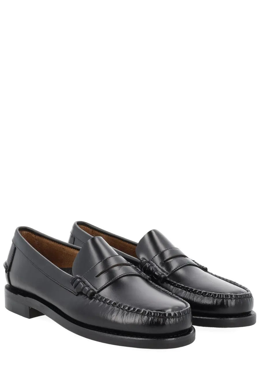 Sebago men’s mocassino classic dan black leather penny loafers with polished finish and stitched detailing