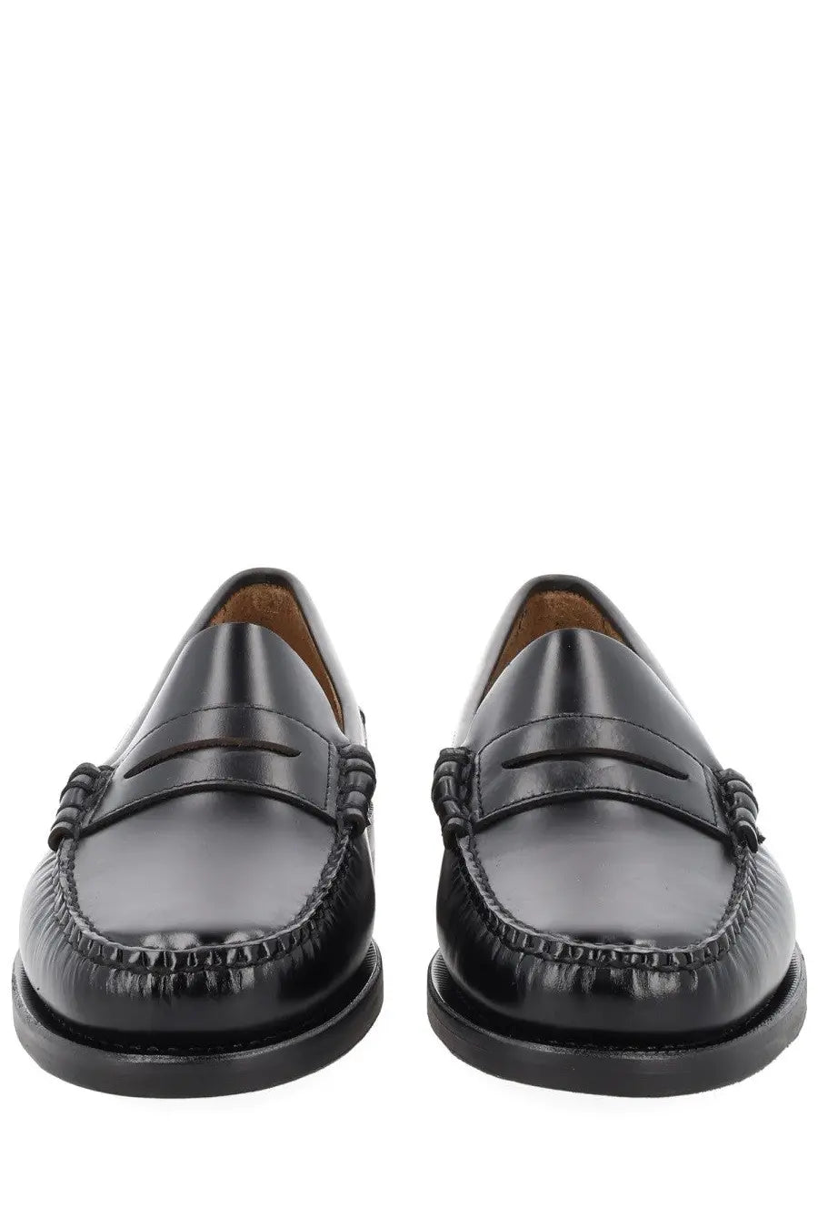 Sebago men’s mocassino classic dan black black leather penny loafers with polished finish and braided detailing on sides