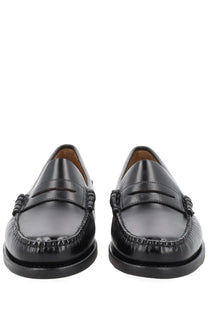 Sebago men’s mocassino classic dan black black leather penny loafers with polished finish and braided detailing on sides