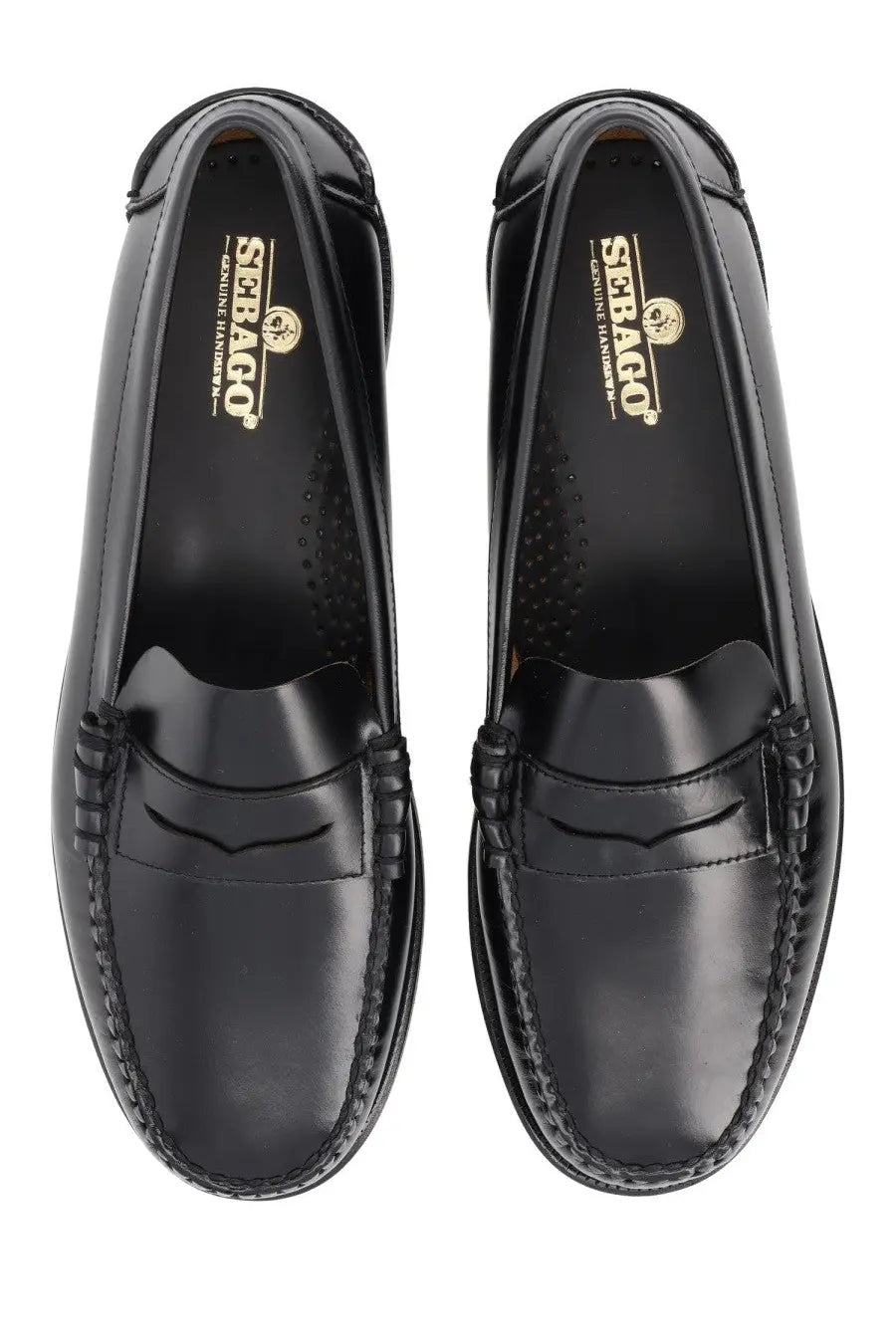 Sebago men’s mocassino classic dan black black patent leather loafers with polished finish and stitched detailing