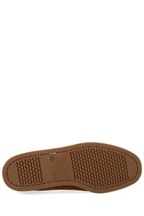Sebago men’s mocassino Portland artisan brown shoe with brown rubber sole wavy tread pattern and embossed brand logo