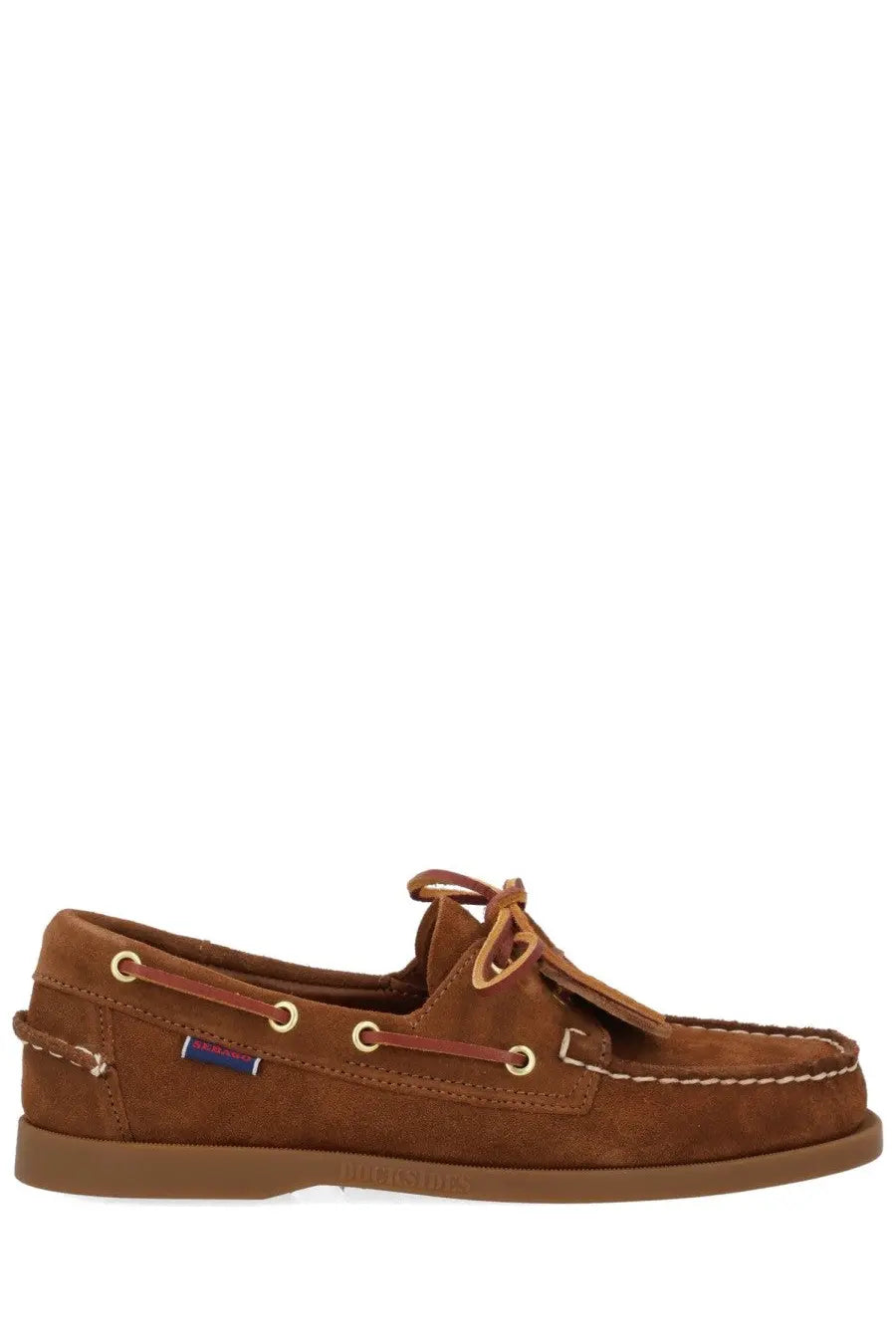 Sebago men’s mocassino Portland artisan brown suede boat shoe with tan laces and gold toned eyelets