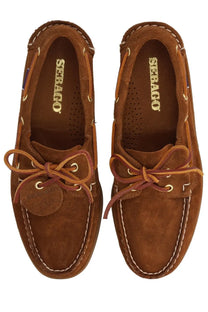 Sebago men’s mocassino Portland artisan brown boat shoes in brown suede with tan laces and white stitching
