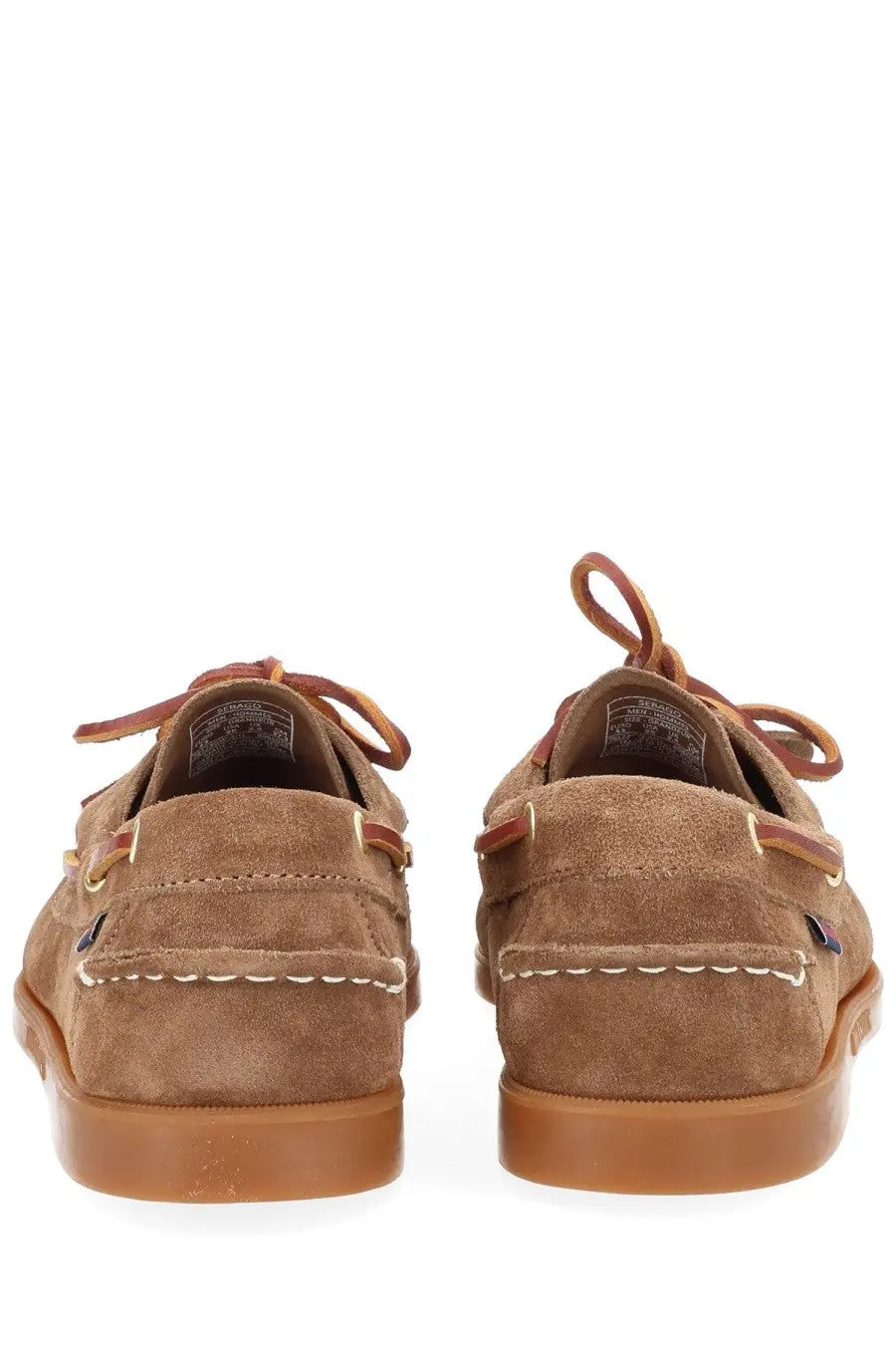 Sebago men’s mocassino portland artisan brown brown suede boat shoes with tan laces and white stitching