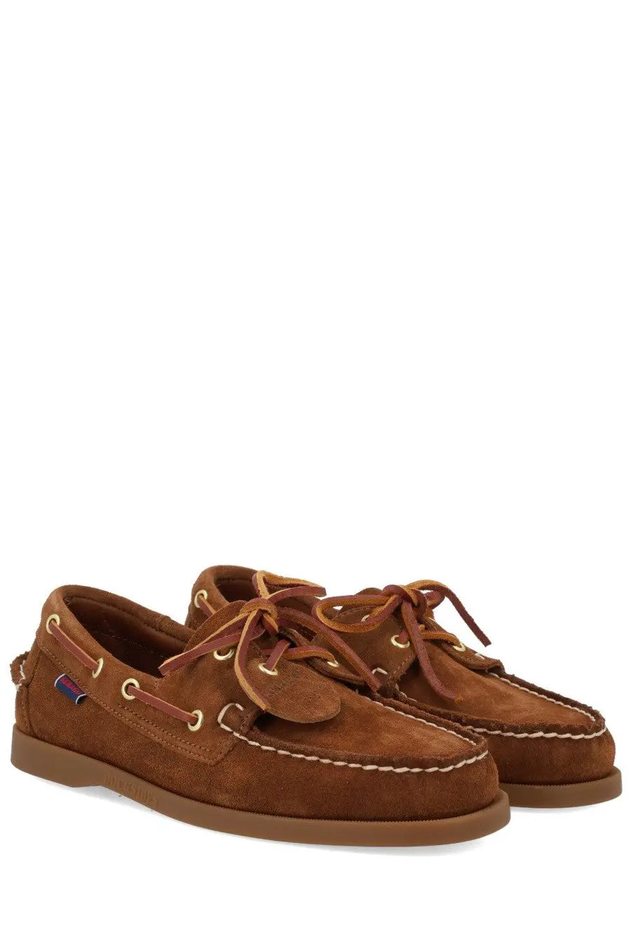 Sebago men’s mocassino portland artisan brown boat shoes in brown suede with tan laces and gold toned eyelets