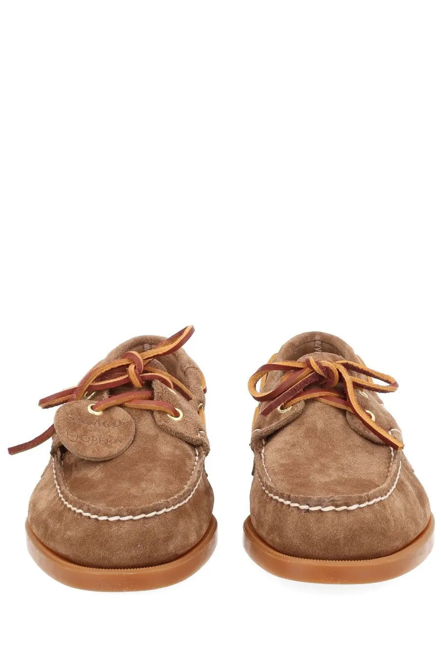 Sebago men’s mocassino Portland artisan brown boat shoes in brown suede with tan laces and white stitching