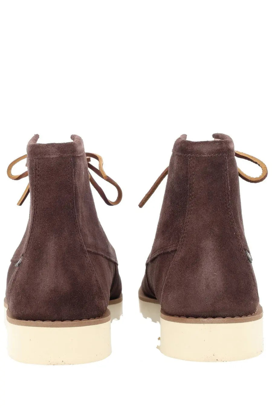 Sebago men’s stivale tala brown brown suede chukka boots with tan laces and cream rubber sole front view
