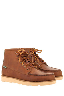 Sebago men’s Stivale Tala mid crazy horse brown leather chukka boots with tan laces and beige rubber sole