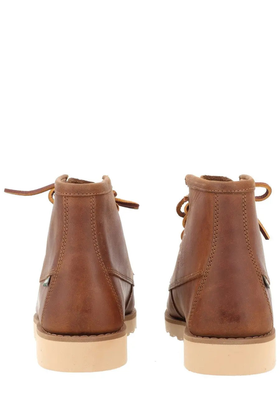Sebago men’s stivale tala mid brown leather high-top boots with tan laces and light beige rubber sole