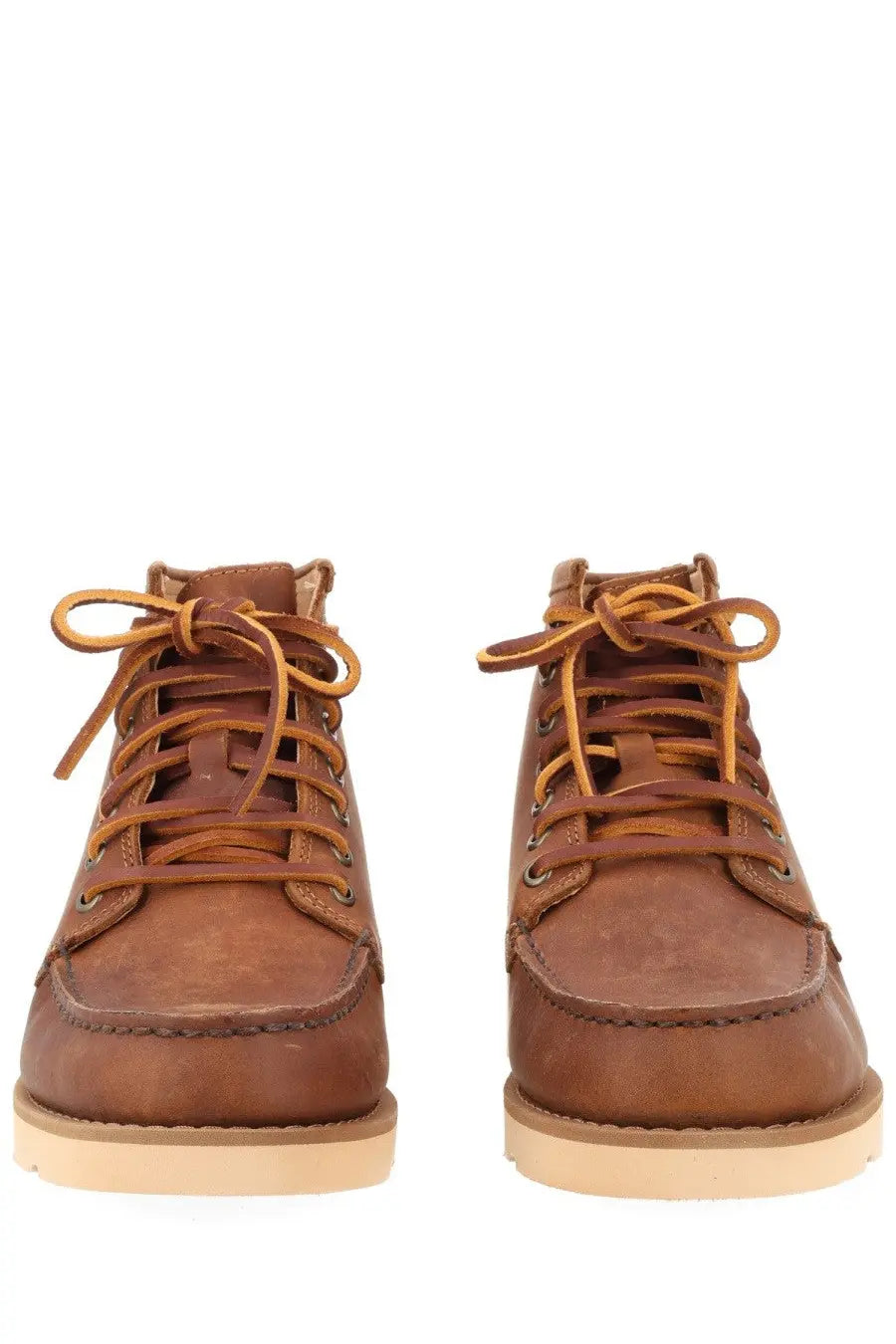 Sebago men’s Stivale Tala mid brown leather lace-up boots with tan laces and light beige rubber sole
