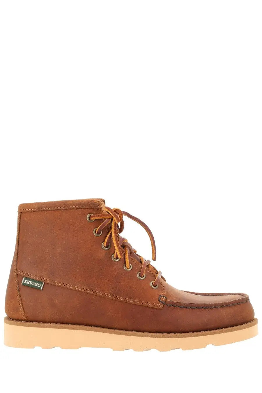Sebago men’s stivale tala mid chukka boot in brown crazy horse leather with tan laces and beige rubber sole