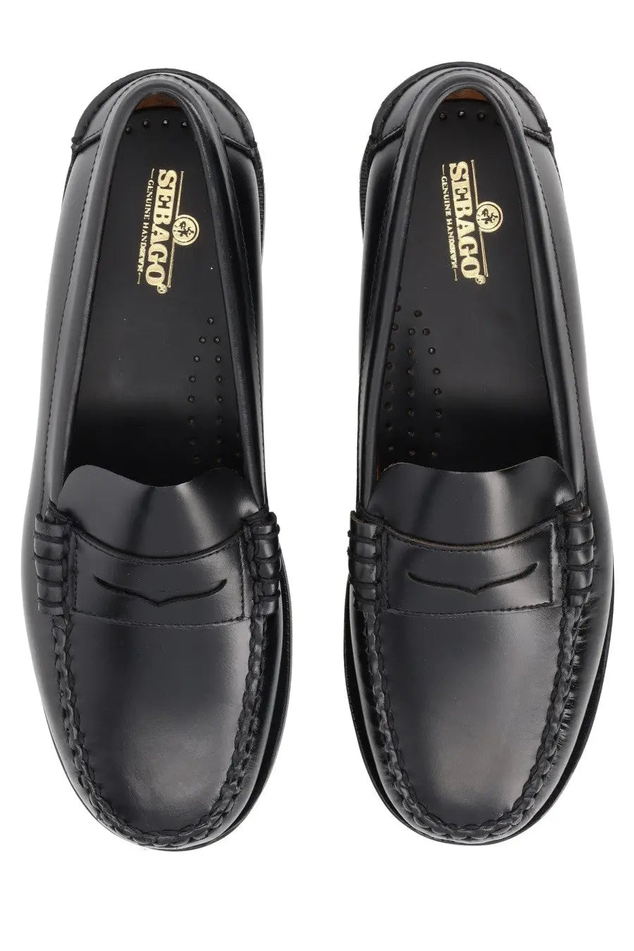 Sebago women’s mocassino classic dan black black leather loafers with polished finish and braided edge stitching