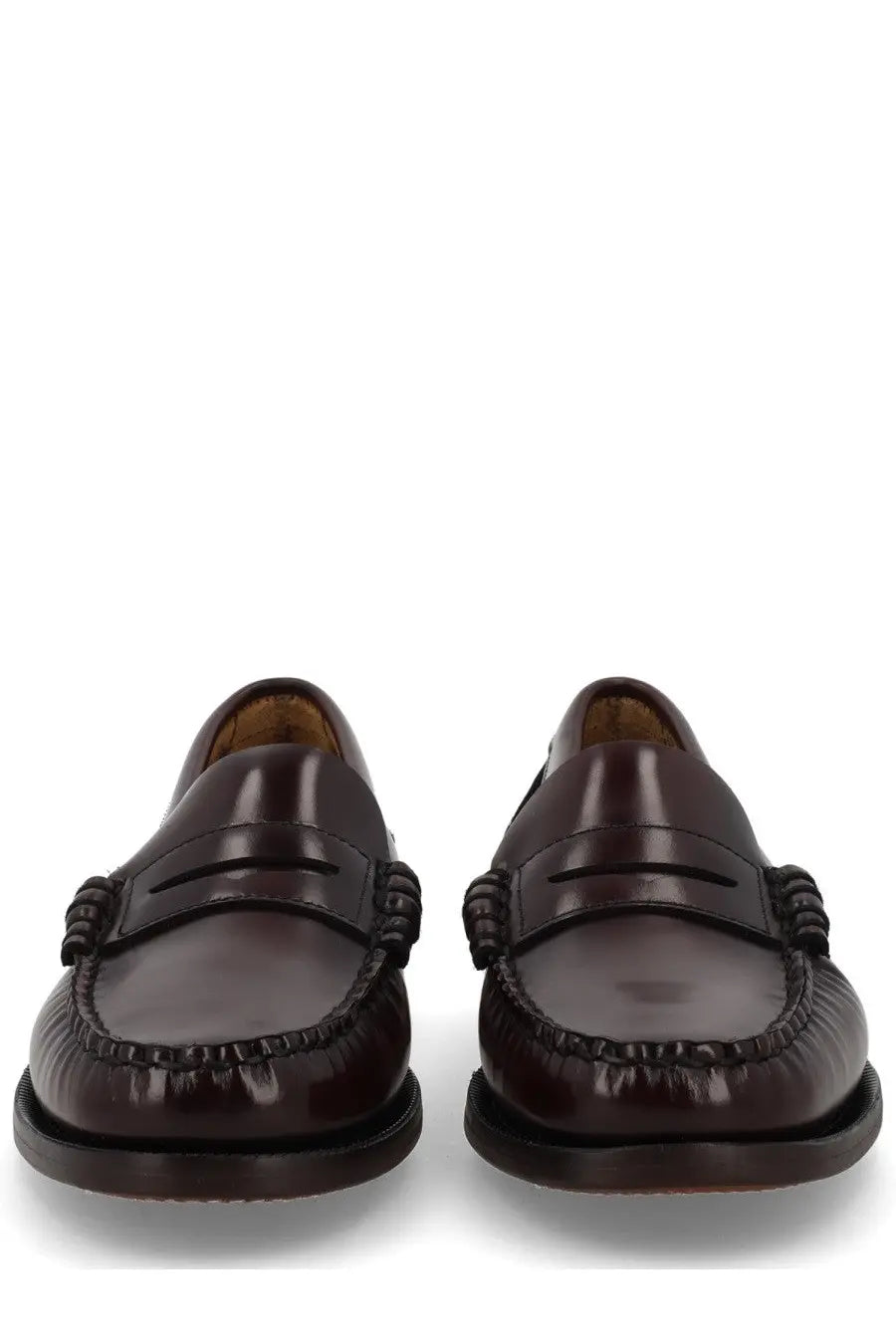 Sebago women’s mocassino classic dan brown dark brown leather penny loafers with braided detailing front view