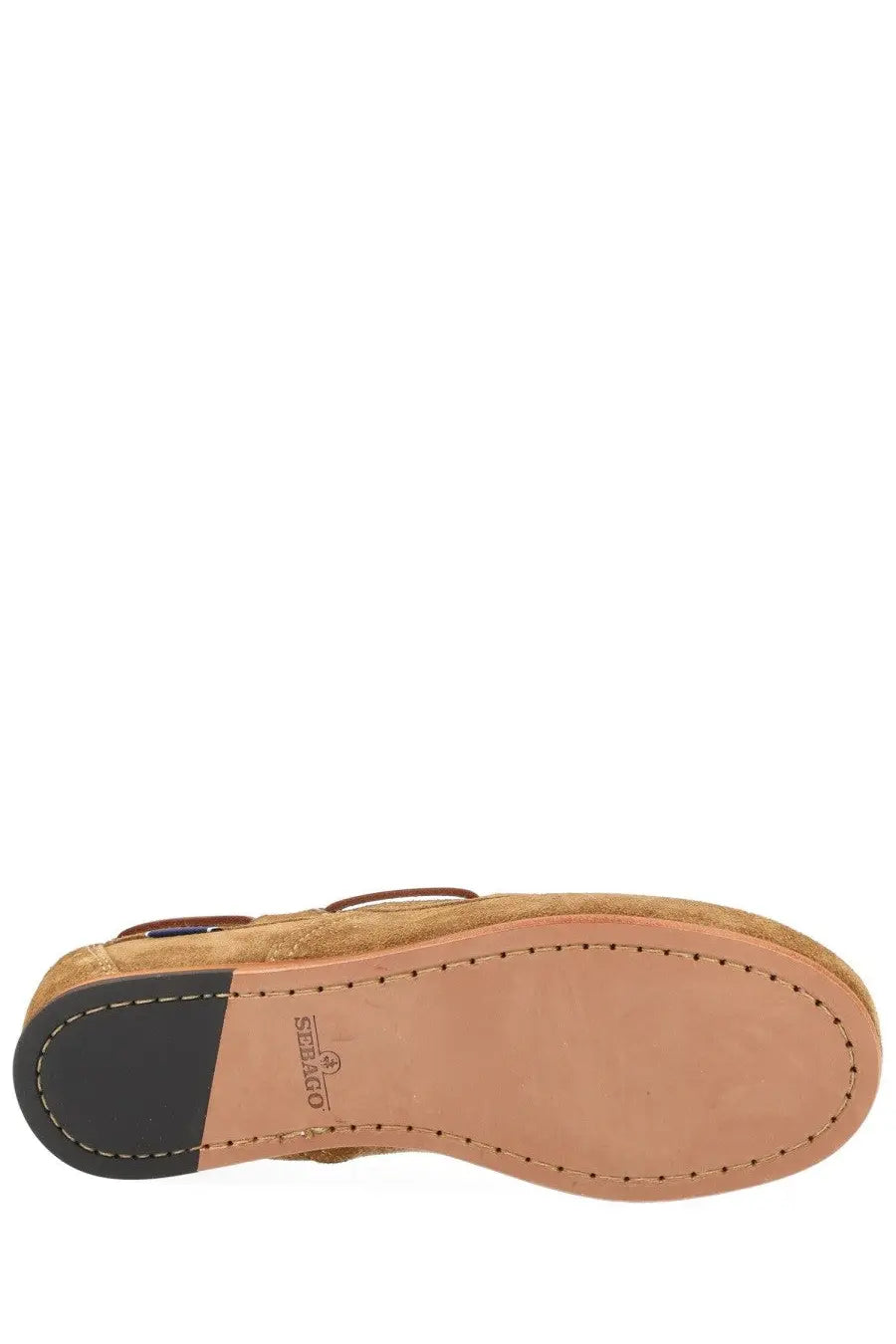 Tan suede sebago womens mocassino owen brown boat shoe with black rubber heel and tan leather insole